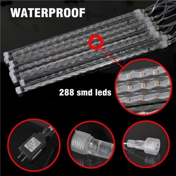 864 LED 12" 24 Tubes Waterproof Christmas Lights Snow Falling Rain Icicle - Picture 5 of 7